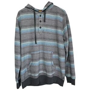 O'Neill Men’s Gray Blue Striped Cotton Surfer Pullover Hoodie Hand Pouch Size L